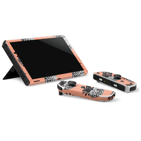 Bouffants and Broken Hearts Gray Scale Pineapple Nintendo Switch OLED (2021) Skin